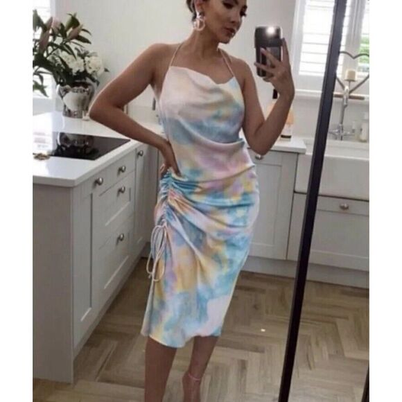 New with tags Zara Tie Dye Slip Midi Dress With Slit Multicolor 3525/456 aize M - Picture 2 of 16